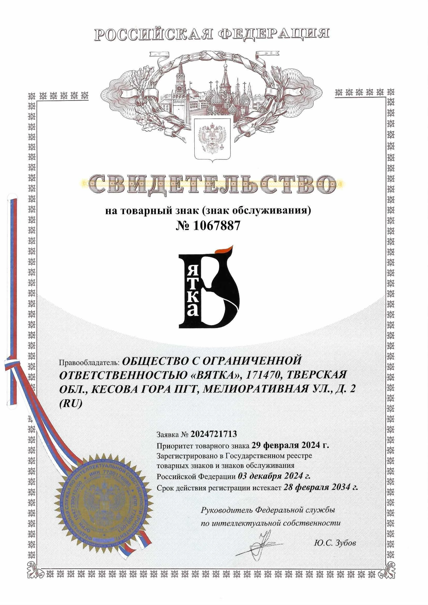 Товарный знак № 1067887 – Вятка логотип