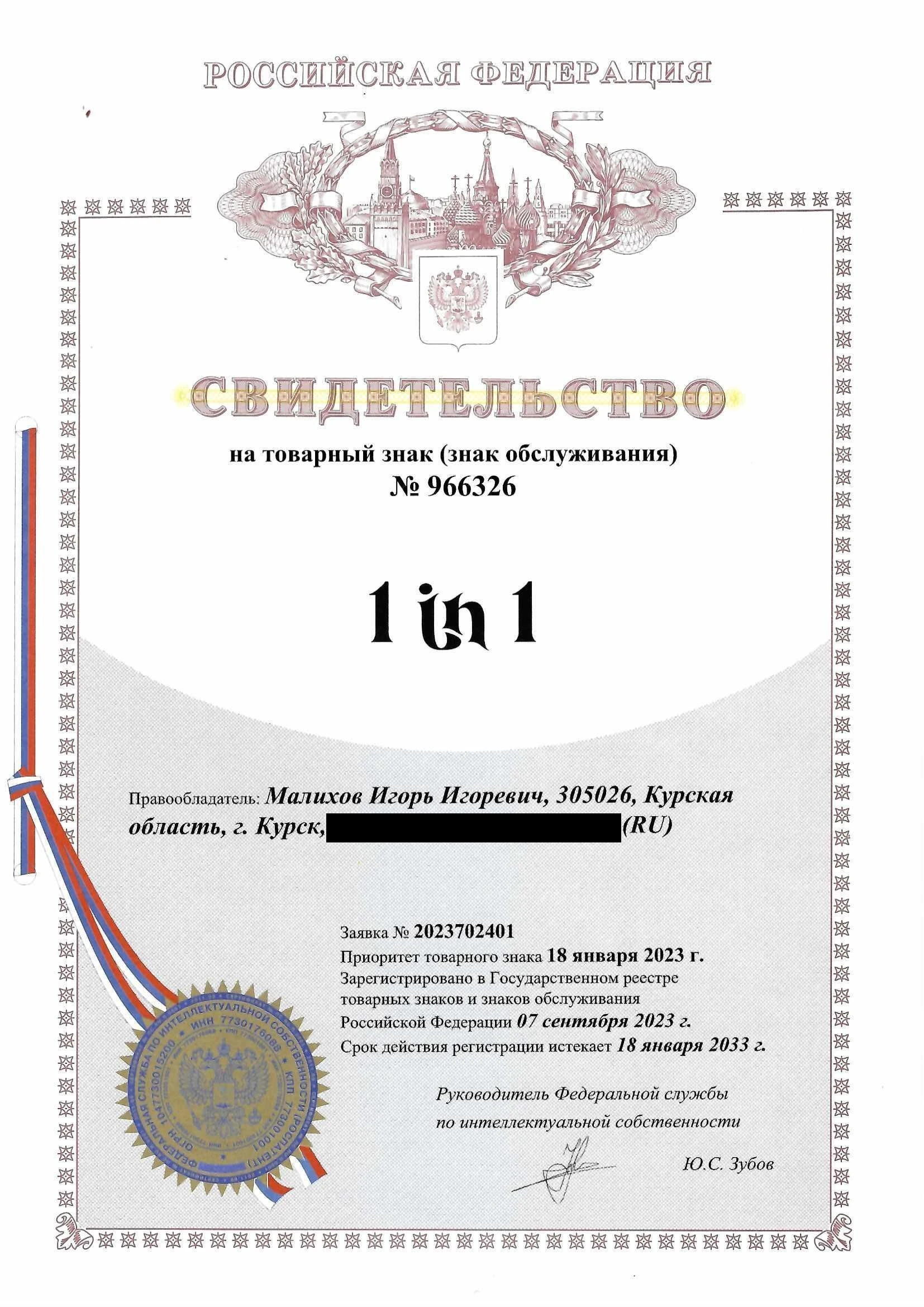 Товарный знак № 966326 – 1 IN 1