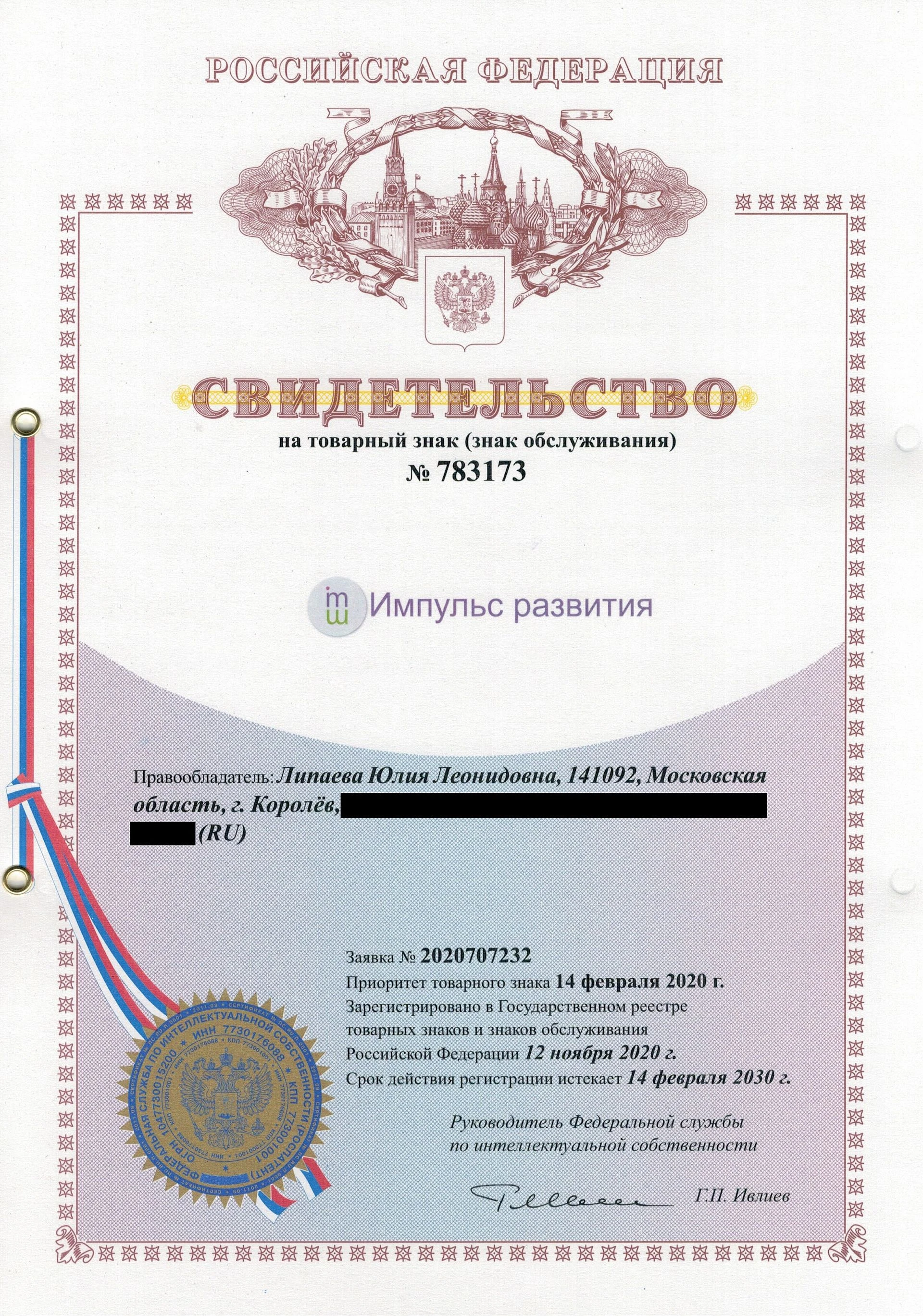 Товарный знак № 783173 – Импульс развития