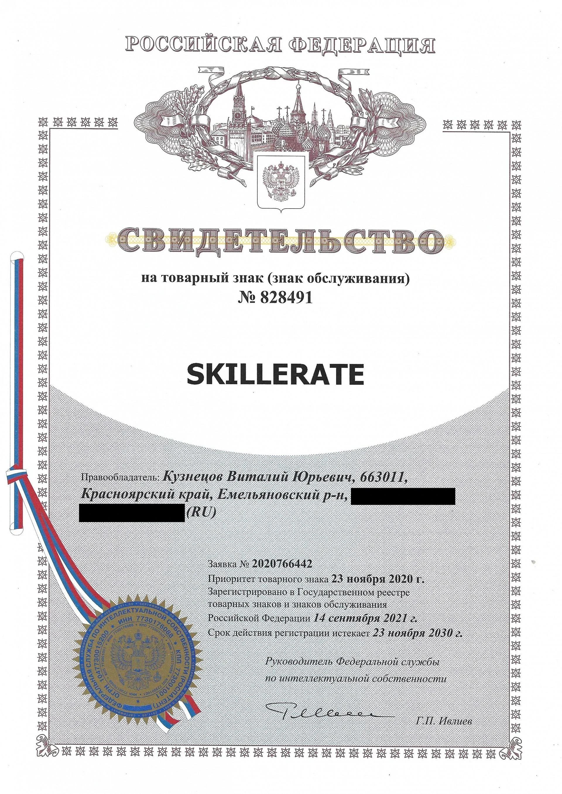 Товарный знак № 828491 – SKILLERATE