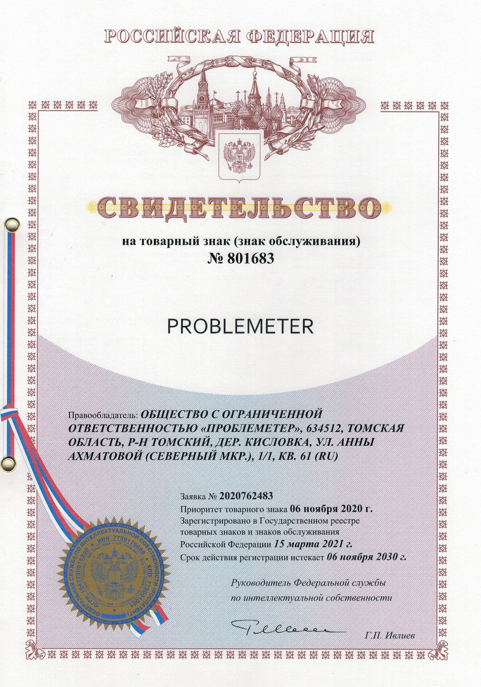 Товарный знак № 801683 – Problemeter