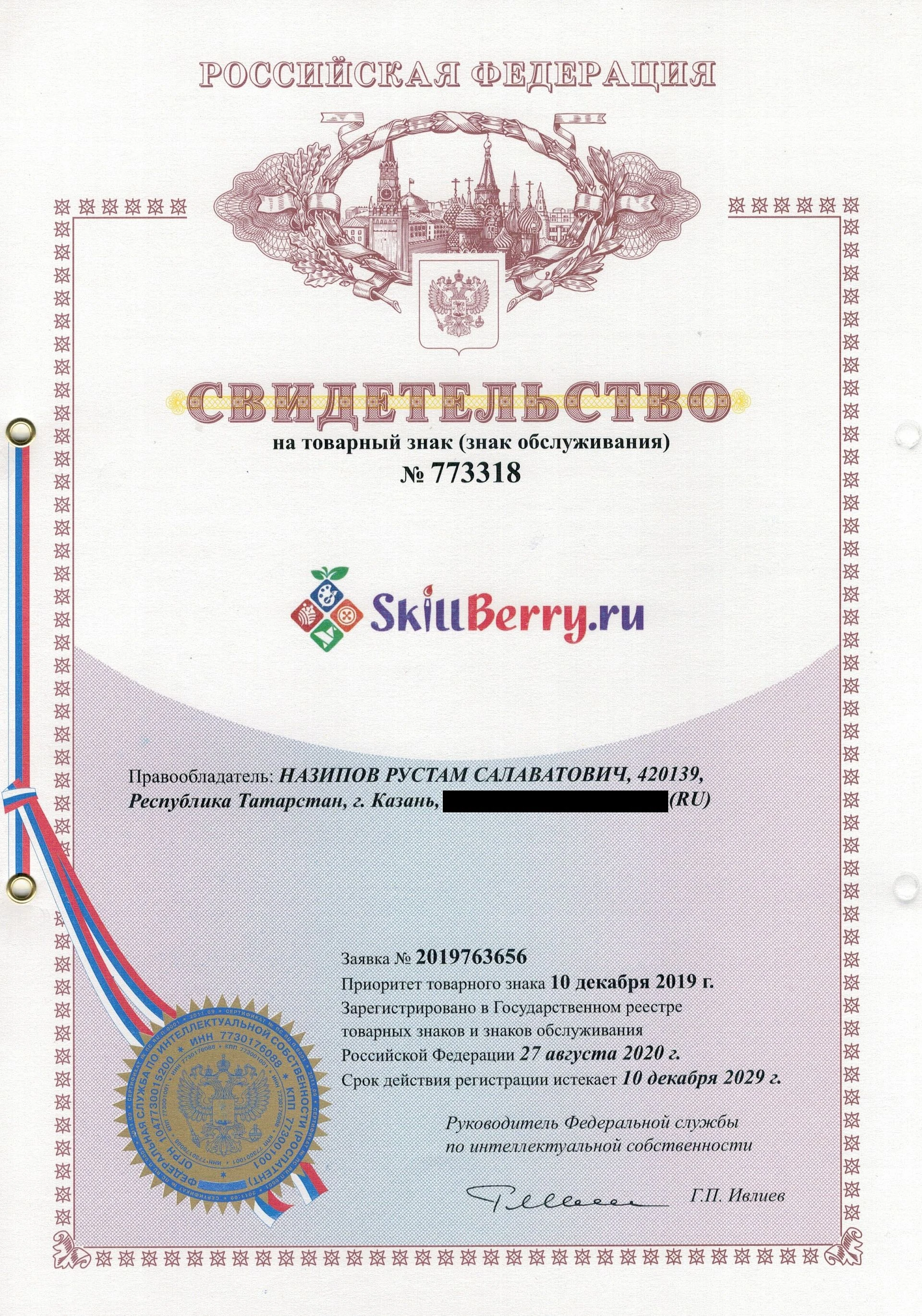 Товарный знак № 773318 – Skillberry